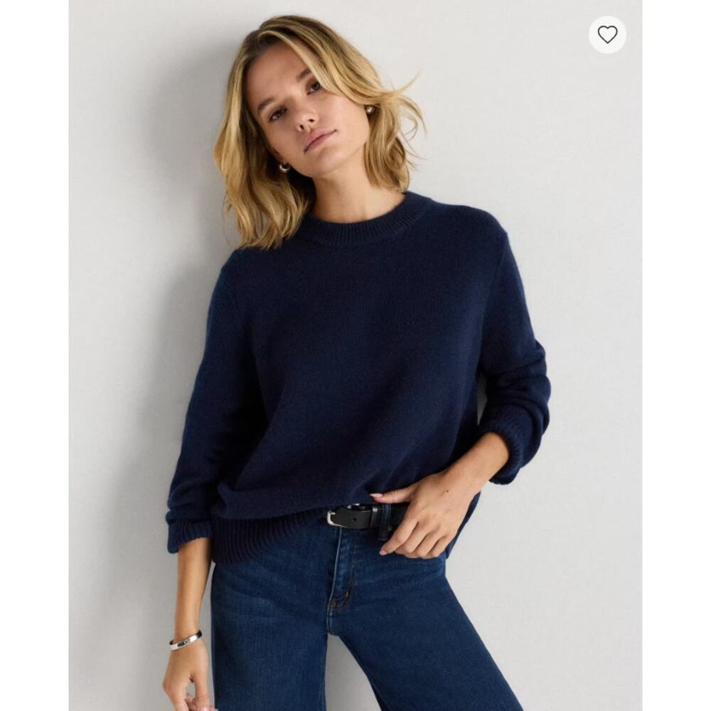Quince Navy Mongolian Cashmere Oversized Crewneck Sweater Size M NWT